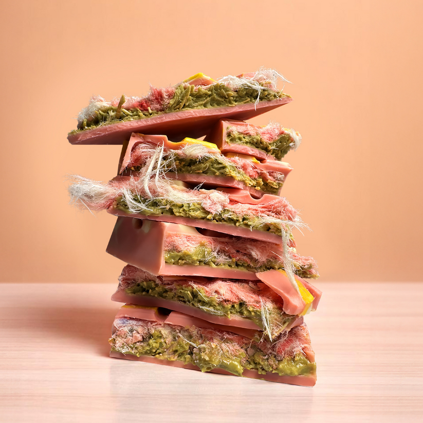 Luxe Pink Pop Chocoladereep – Witte Chocolade met Pistache & Crunch